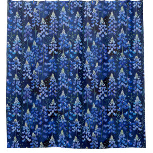 Bluebonnet Wildflower, Dark Blue Texas Floral Shower Curtain