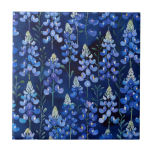 Bluebonnet Wildflower Pattern, Dark Blue Floral Ceramic Tile