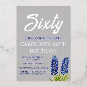 Bluebonnets 60th Birthday Blue Floral Texas Gold