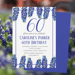 Bluebonnets 60th Birthday Blue Floral Texas Invitation