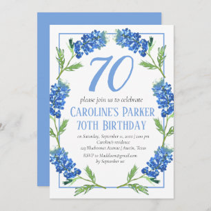 Bluebonnets 70th Birthday Blue Floral Texas Invitation