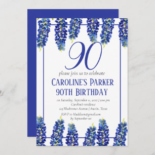Bluebonnets 90th Birthday Blue Floral Texas Invitation
