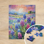 Bluebonnets Abstract Floral Art Jigsaw Puzzle<br><div class="desc">A modern impressionist-style painting of bluebonnets, the iconic Texas wildflower, rendered in stunning blue and purple hues with abstract brushstrokes. The expressive strokes and vibrant colours capture the natural beauty and grace of these blooms, creating a lively and textured interpretation of the Texas landscape. This contemporary piece is both bold...</div>