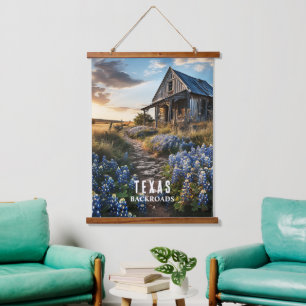 Bluebonnets and Old Barn in Texas Decoupage Hanging Tapestry