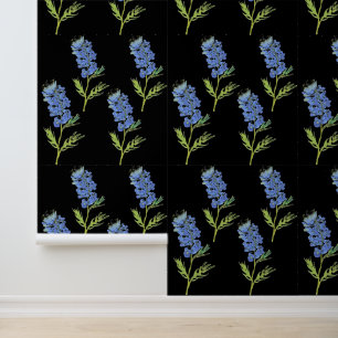 Bluebonnets Blue Black Floral Watercolor Pattern Wallpaper