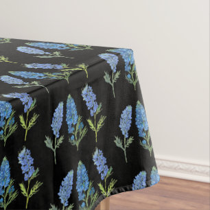 Bluebonnets Blue Elegant Black Texas Floral Tablecloth