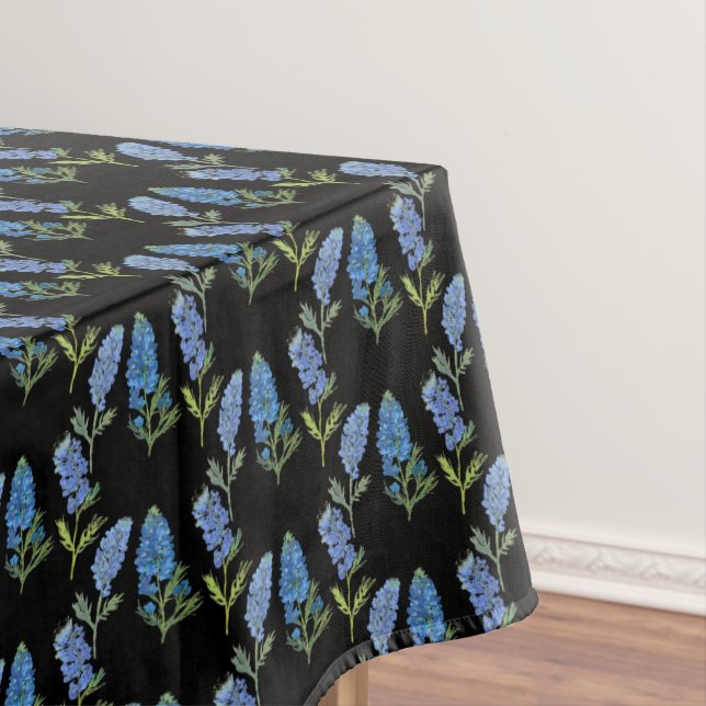 Bluebonnets Blue Elegant Black Texas Floral  Tablecloth (In Situ)