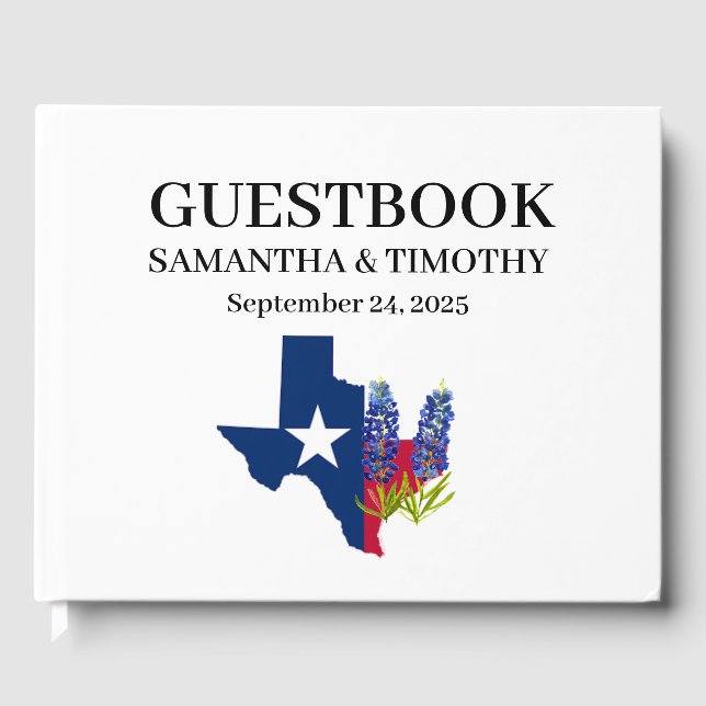 Bluebonnets Blue Floral Texas Floral Wedding Guest Book (Front)