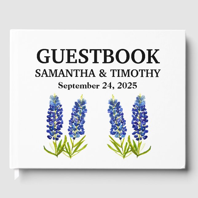Bluebonnets Blue Floral Texas Floral Wedding Guest Book (Front)