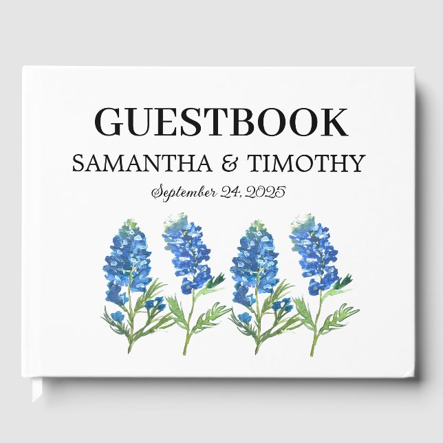 Bluebonnets Blue Floral Texas Floral Wedding Guest Book (Front)