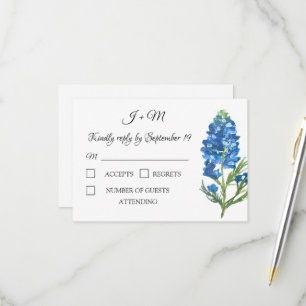 Bluebonnets Blue Floral Texas flowers Modern RSVP Card
