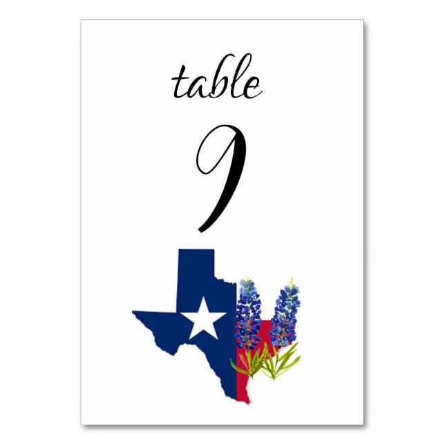 Bluebonnets Blue Floral Texas Flowers Wedding Table Number (Front)