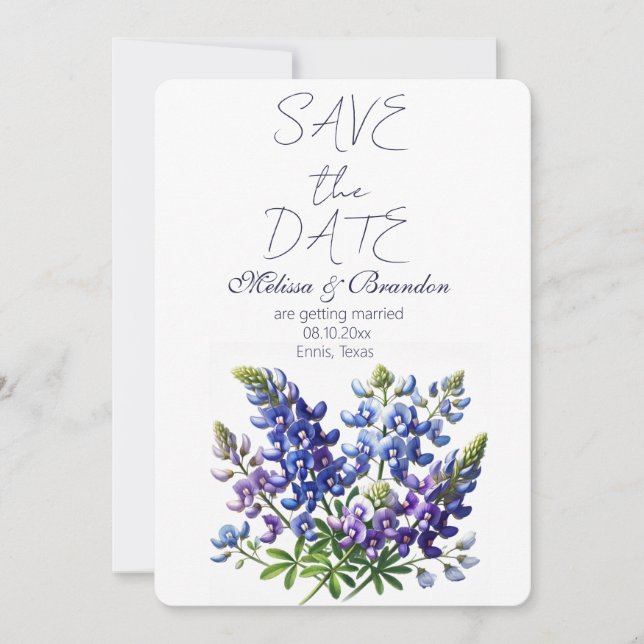 Bluebonnets Blue Floral Texas Rustic Wedding  Invitation (Front)