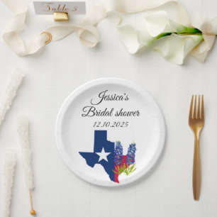 Bluebonnets Blue floral Watercolor Bridal shower Paper Plate
