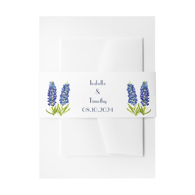 Bluebonnets Blue Flowers Texas Elegant Wedding Invitation Belly Band (Front Example)