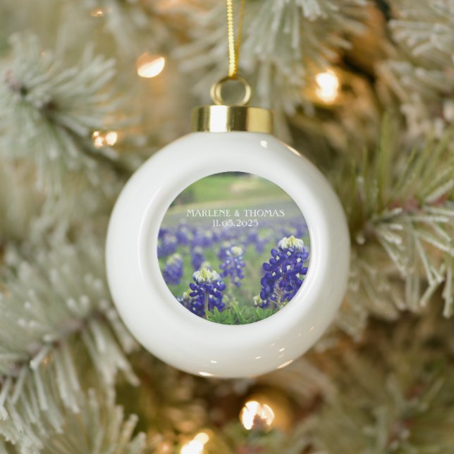 Bluebonnets Blue Flowers Texas Floral Wedding Ceramic Ball Christmas Ornament (Tree)