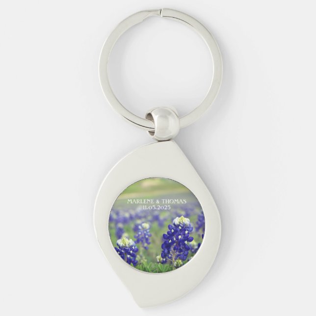 Bluebonnets Blue Flowers Texas Floral Wedding Key Ring (Front)