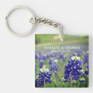 Bluebonnets Blue Flowers Texas Floral Wedding Key Ring