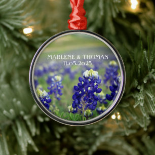 Bluebonnets Blue Flowers Texas Floral Wedding Metal Ornament