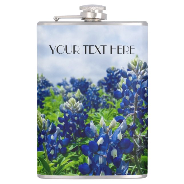 Bluebonnets Blue Flowers Texas texan Floral Hip Flask (Front)