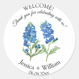 Bluebonnets Bride and Groom Rustic Modern Wedding Classic Round Sticker