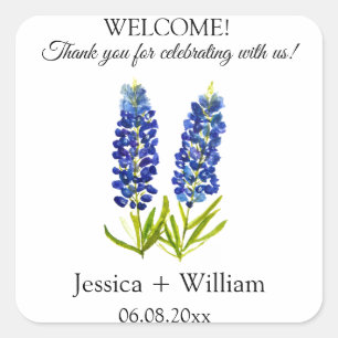 Bluebonnets Bride and Groom Rustic Modern Wedding Square Sticker