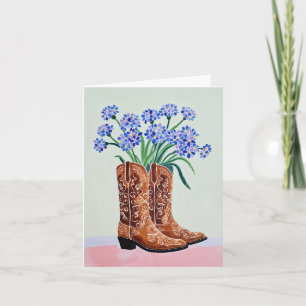 Bluebonnets Cowgirl Boot Hand Painted Texas Card