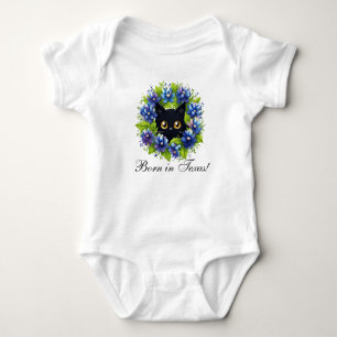 Bluebonnets Cute Black Cat Floral Baby bodysuit