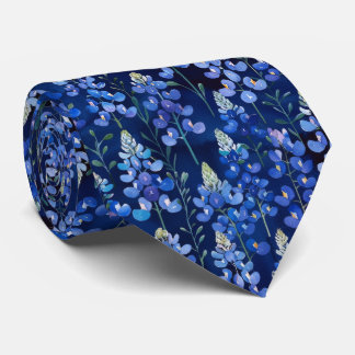 Bluebonnets - Dark Blue Texas Flowers Tie