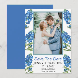 Bluebonnets Elegant Modern Blue Floral Photo Save The Date