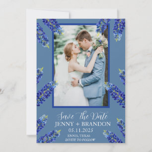 Bluebonnets Elegant Modern Blue Floral Photo Save The Date