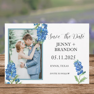 Bluebonnets Elegant Modern Blue Floral Photo Save The Date