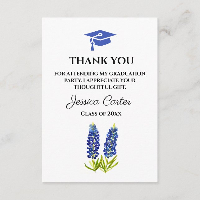 Bluebonnets Floral Graduation Thank you  Enclosure Card (Front)