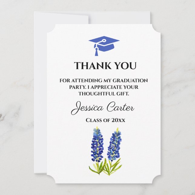 Bluebonnets Floral Graduation Thank you  Invitation (Front)