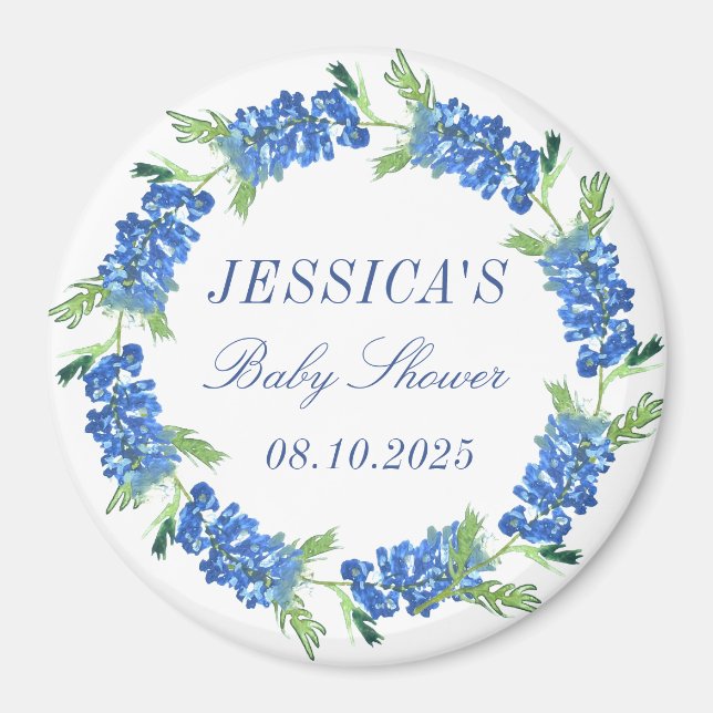 Bluebonnets Floral Monogram Wedding Baby Shower  Magnet (Front)