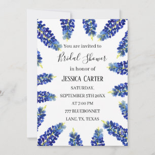 Bluebonnets Floral Watercolor Boho Bridal Shower  Invitation