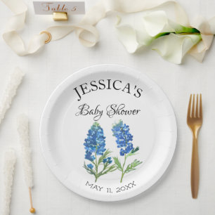 Bluebonnets Flowers Texas Baby Shower Girl Paper Plate