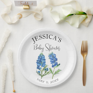 Bluebonnets Flowers Texas Baby Shower Girl Paper Plate