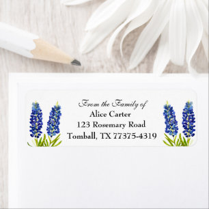 Bluebonnets Funeral Texas State Flower Watercolor  Return Address Label