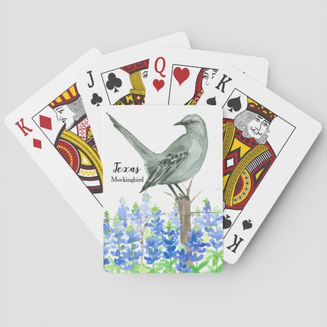 Bluebonnets Mockingbird State Bird of Texas Playing Cards (Back)