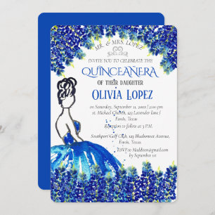 Bluebonnets Quinceañera Blue Floral Birthday Invitation