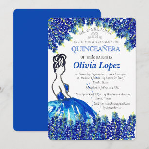 Bluebonnets Quinceañera Blue Wildflower Birthday Invitation
