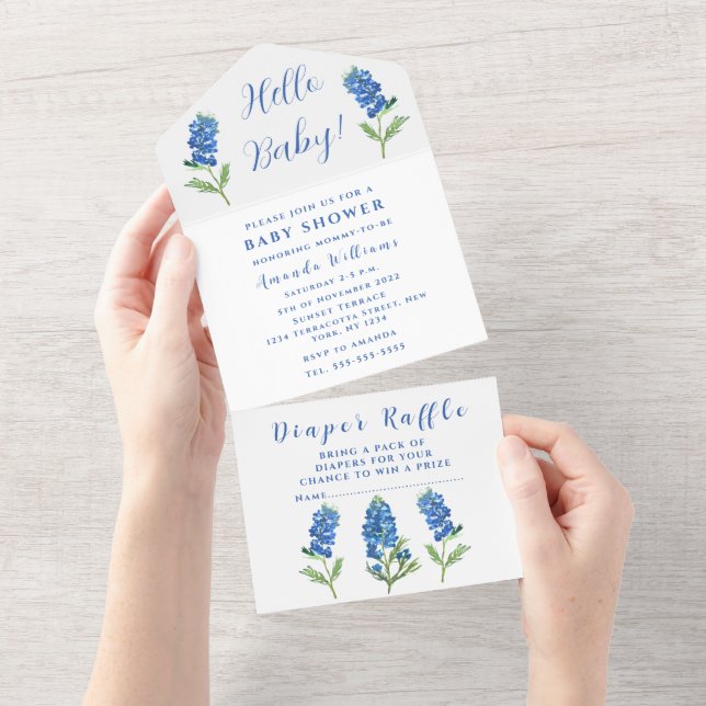 Bluebonnets Texas Baby Shower Gender Neutral All In One Invitation (Tearaway)