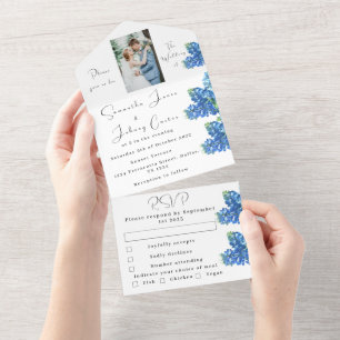Bluebonnets Texas Blue Floral Photo Wedding All In One Invitation