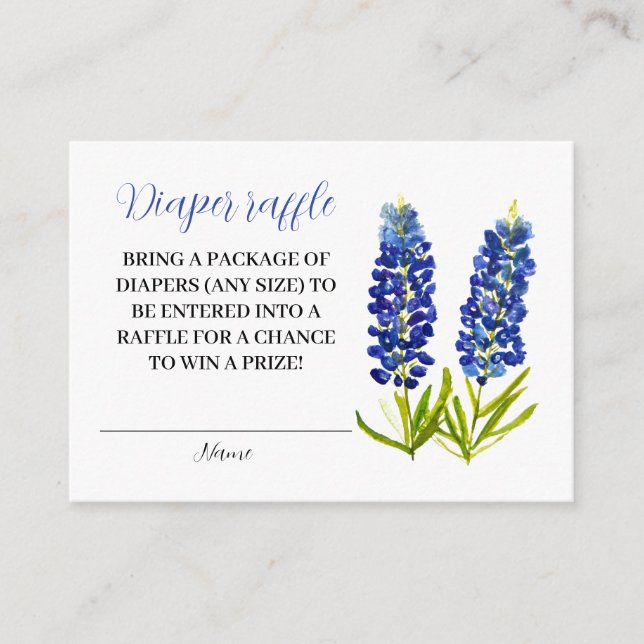 Bluebonnets Texas Floral Diaper Raffle Baby Shower Enclosure Card (Front)
