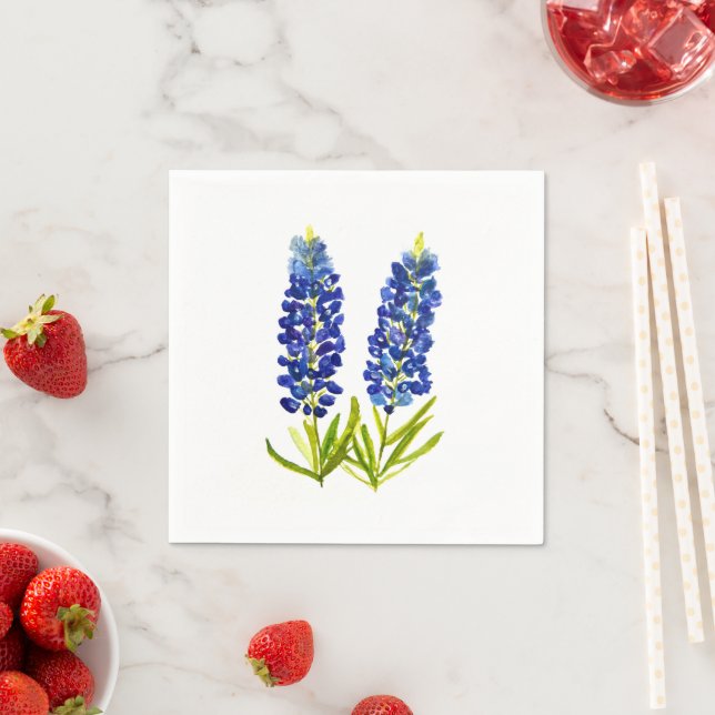 Bluebonnets Texas Floral Wildflower Watercolor Napkin (Insitu)