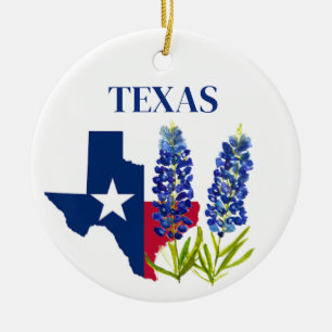 Bluebonnets Texas Flower Floral Texan Flag Ceramic Ornament