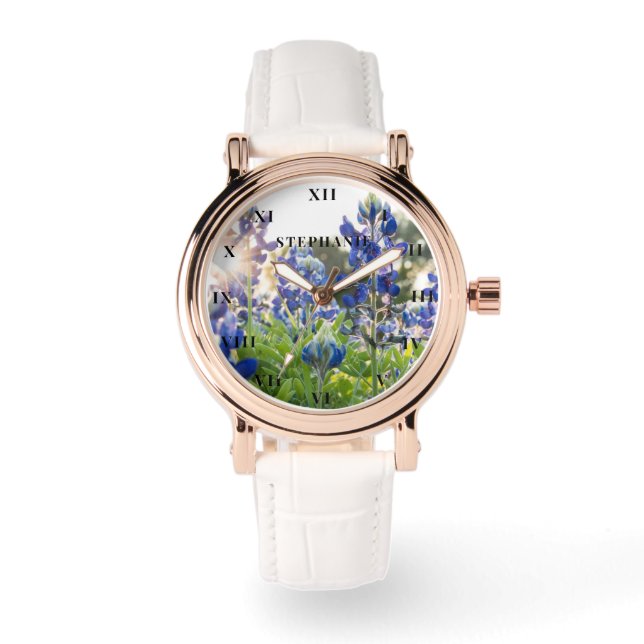 Bluebonnets Texas Flower Lupine Floral Watch (Front)