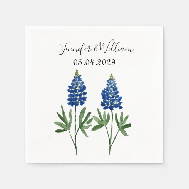 Bluebonnets Texas flower watercolor Floral Wedding Napkin (Front)