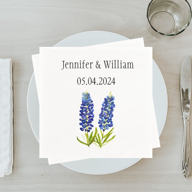 Bluebonnets Texas flower watercolor Floral Wedding Napkin (Creator Uploaded)